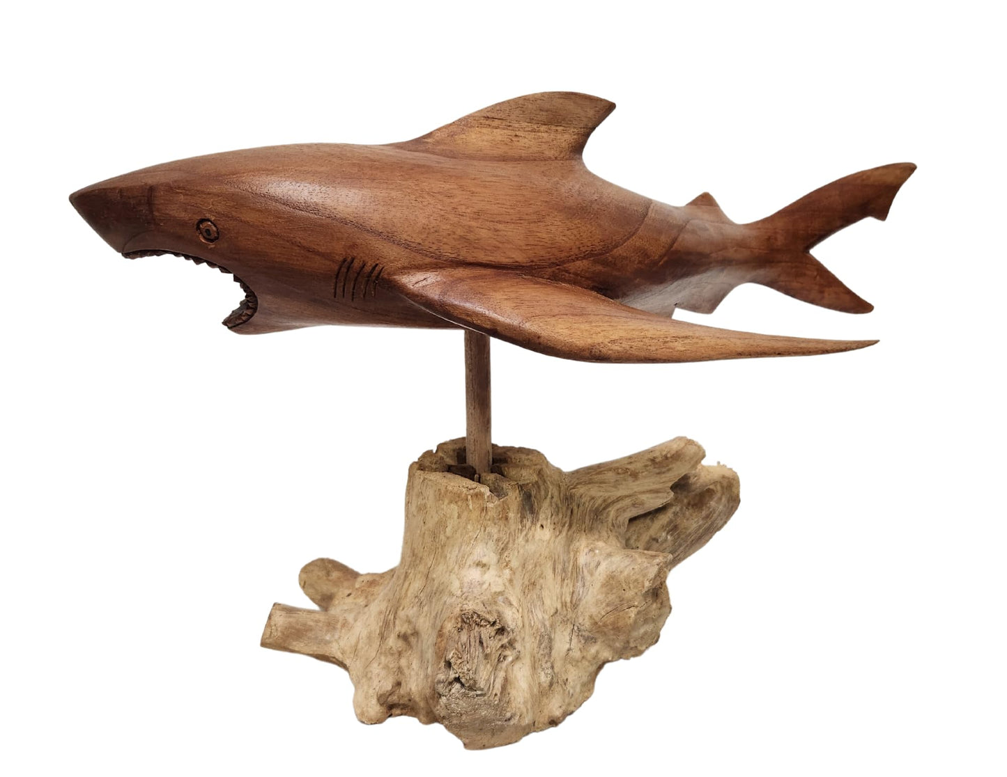 Shark LG Hand Carved Wood MACO Shark on Wood Coral Stand Nautical Ocean Decor