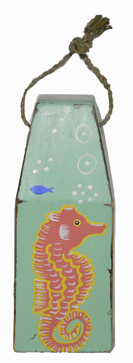 Hand Carved Beautiful Wood Seahorse Ocean Salt Life Sea Buoy Sculpture Tropical Home Decor Art Nautical