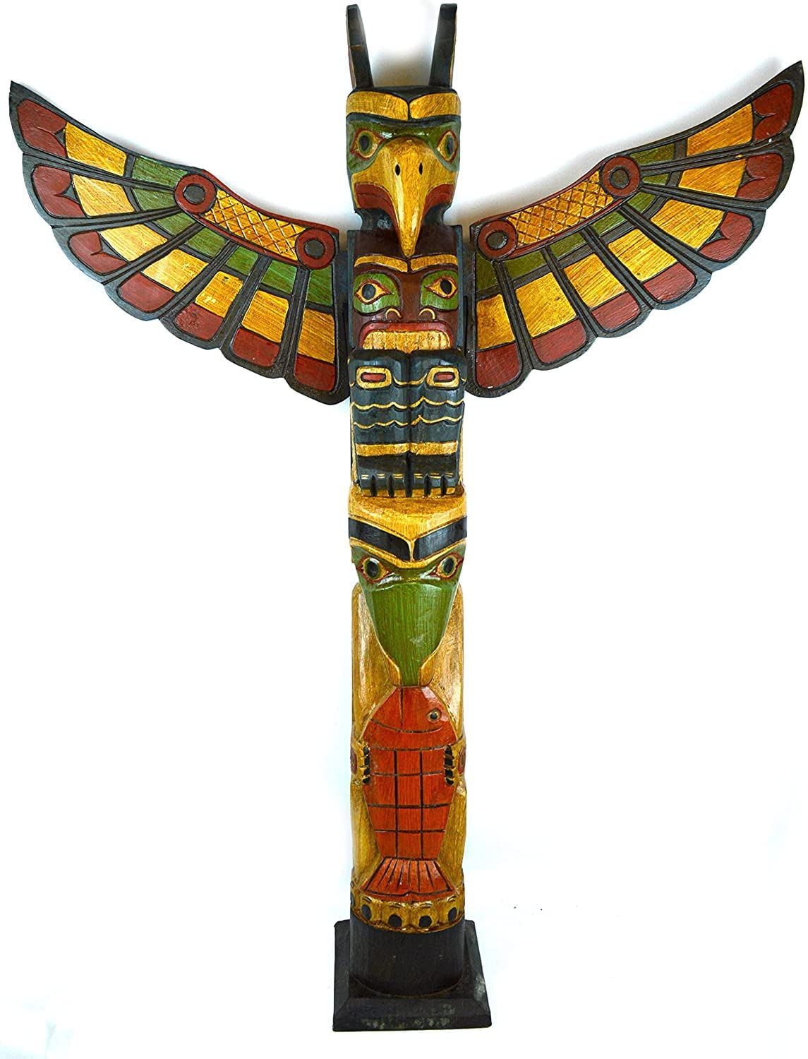 Extra Tall 3 Foot Tall Northwest Coast Style Wooden Eagle with Fish Totem Pole