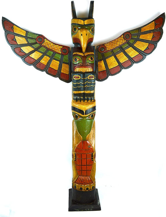 Extra Tall 3 Foot Tall Northwest Coast Style Wooden Eagle with Fish Totem Pole