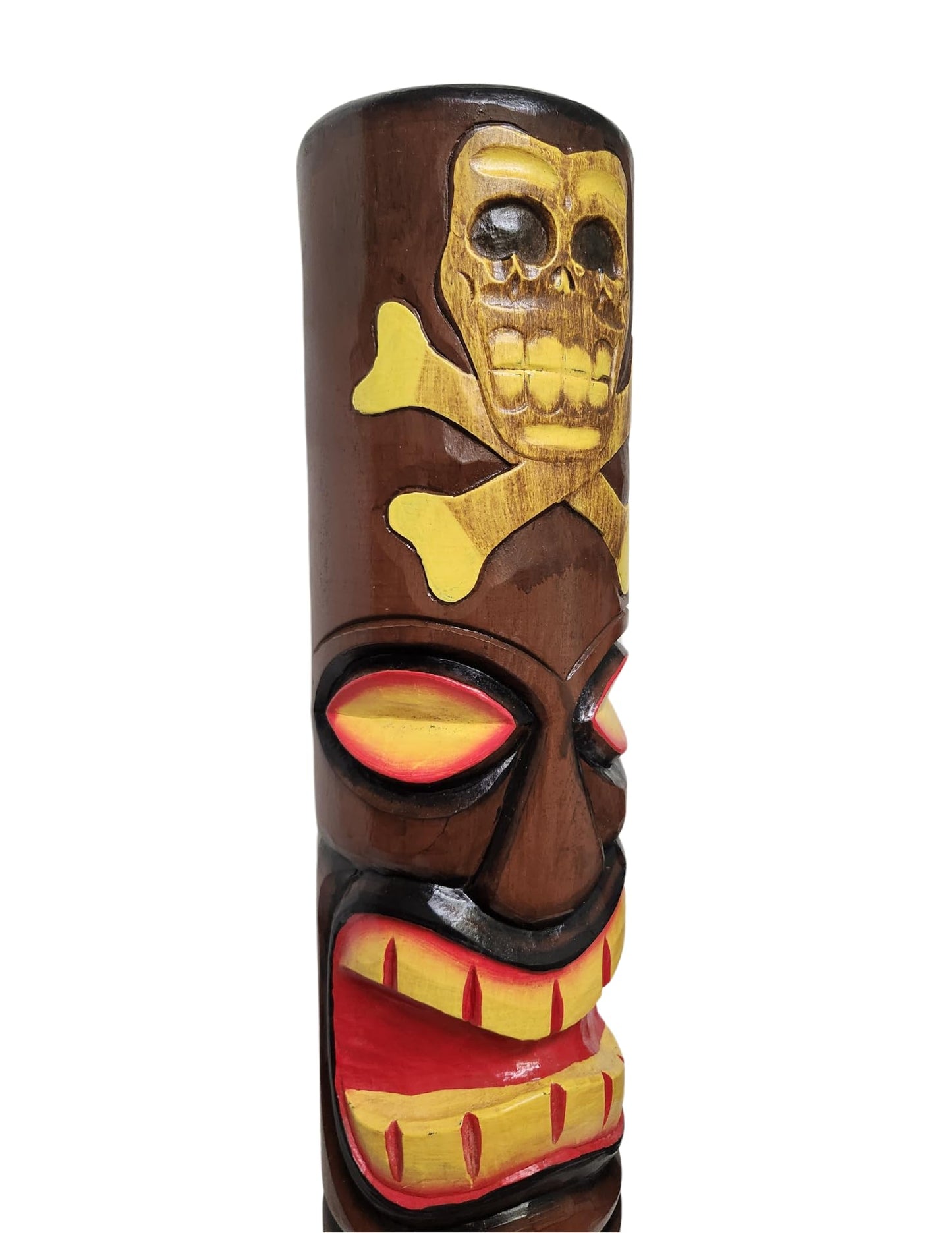 WorldBazzar Hand Carved Wood 40" Tall Tiki Totem Pole Carved Design Skull and Cross Bone
