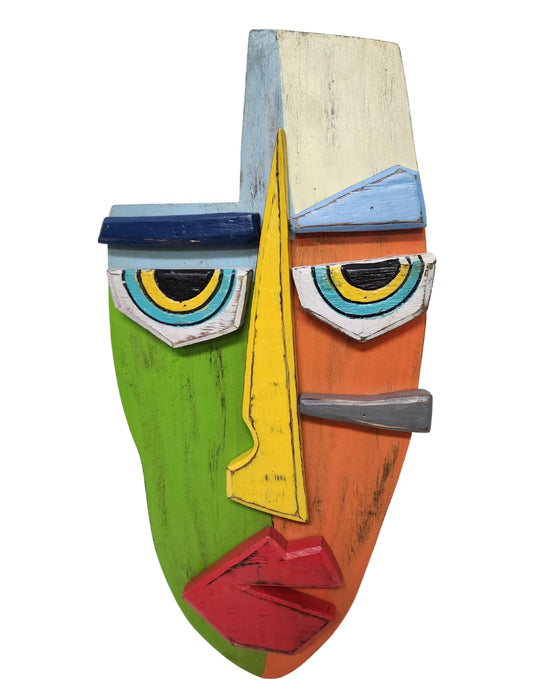 WorldBazzar ABSTRACT MASK AFRICAN HAND CARVED WOODEN TRIBAL TIKI MASK WALL DECOR FACE CUBIST PICASSO