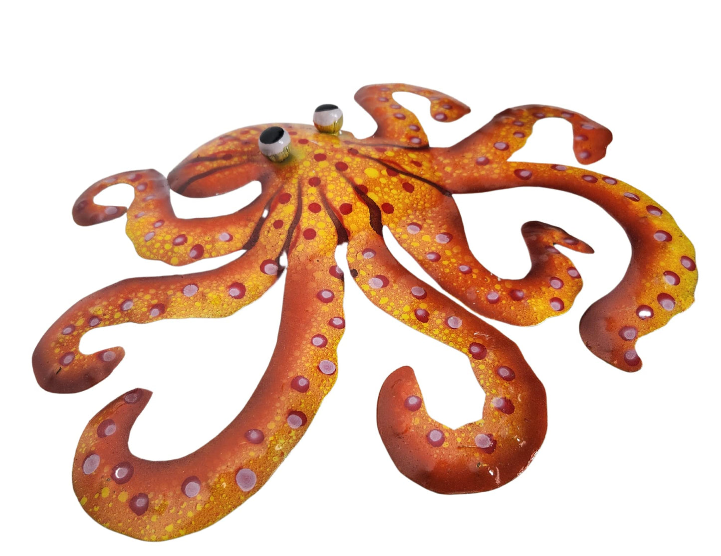 WorldBazzar HUGE BEAUTIFUL UNIQUE SEA OCEAN SET OF 3 OCTOPUS FAMILY METAL TROPICAL COASTAL NAUTICAL ISLAND WALL ART orange