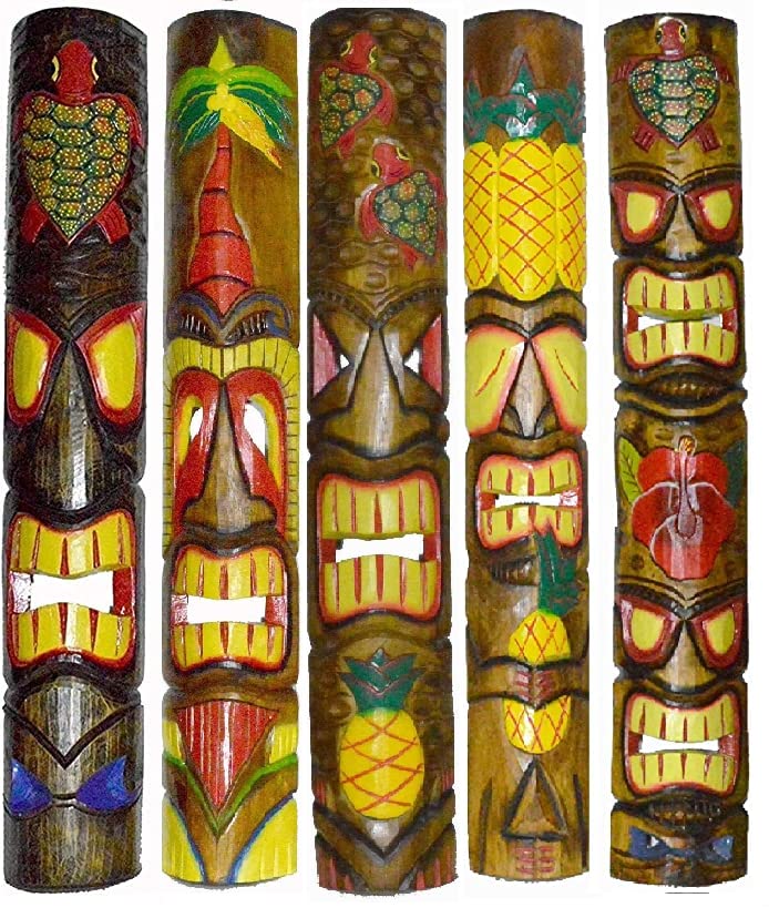 XGATMLAABBCC Set of 5 40" Polynesian Hawaiian Tiki Bar Style Wall Masks