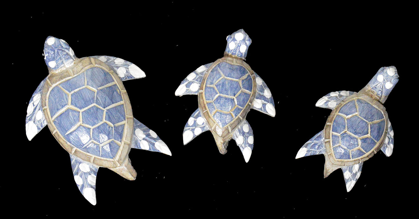 WorldBazzar Hand Carved Wooden Set of Three Turtles Statues Sculptures Carving Art