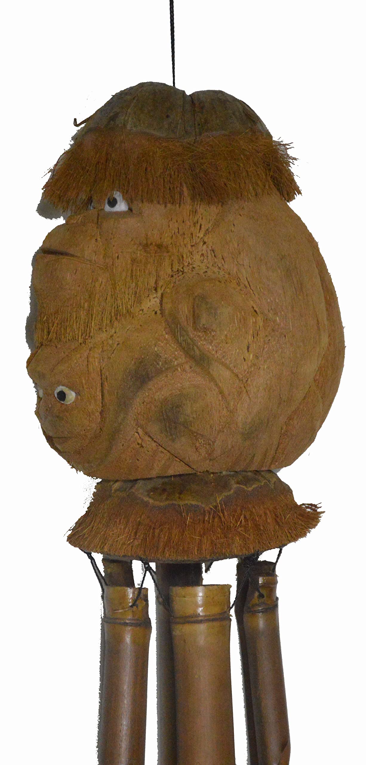Hand Carved Large Beautiful Bamboo Coconut Monkey FACE Wind Chime
