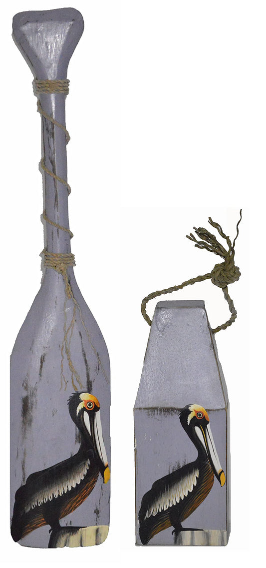 WorldBazzar Buoy and Paddle Set Hand Carved Beautiful Wood Pelican Coastal Bird Buoy Sculpture Tropical Home Decor Art Nautical Blue, Green, Pink, Red, White, Brown, Black, Yellow Medium