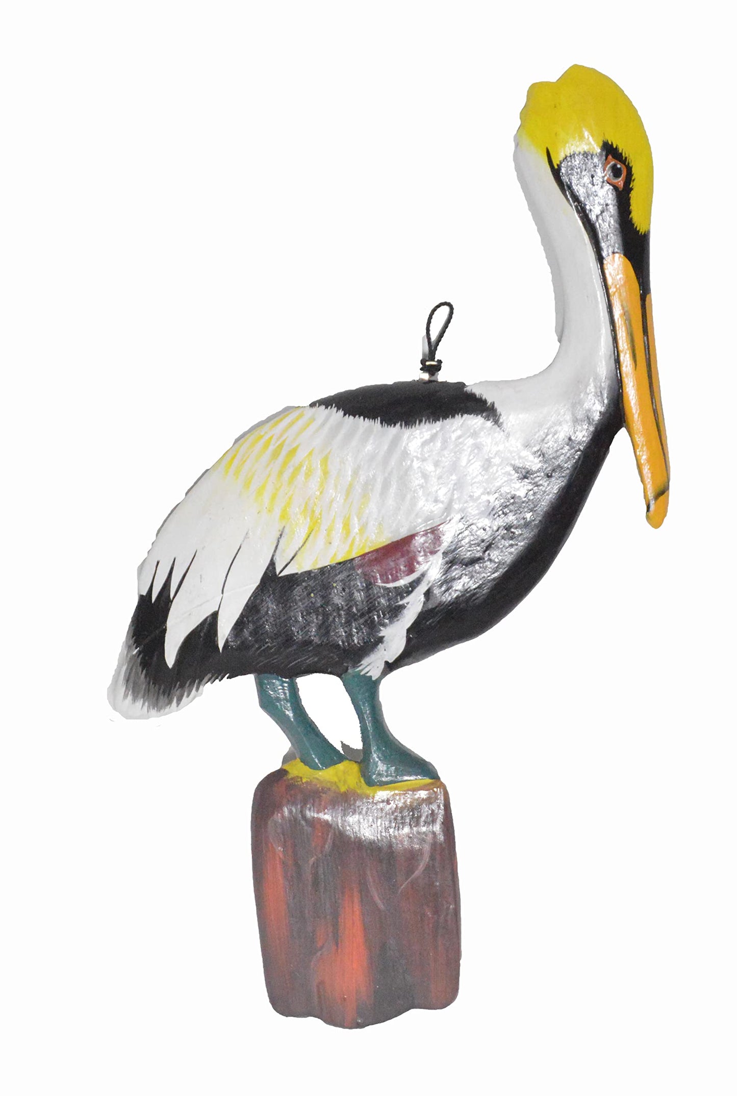 Hand Carved on POST White Wood Pelican Wall Art Hang on Tropical Nautical Decor Sign