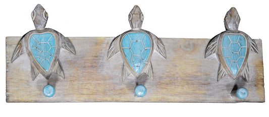 WorldBazzar LG Hand Carved TURTLE towels beach Hanger Holder Surfboard Wooden Wall Hanging Art Sign Tiki Bar