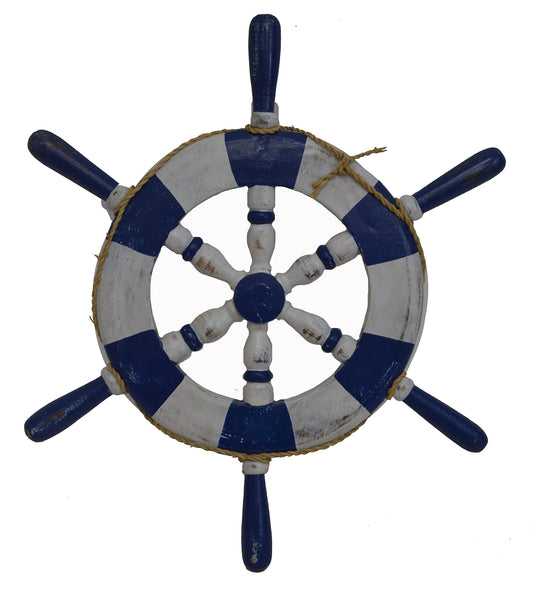 WorldBazzar LG 20" Blue Hand Carved Wooden SHIP WHEEL Nautical Coastal Chic Wall Decor Tropical Island Art