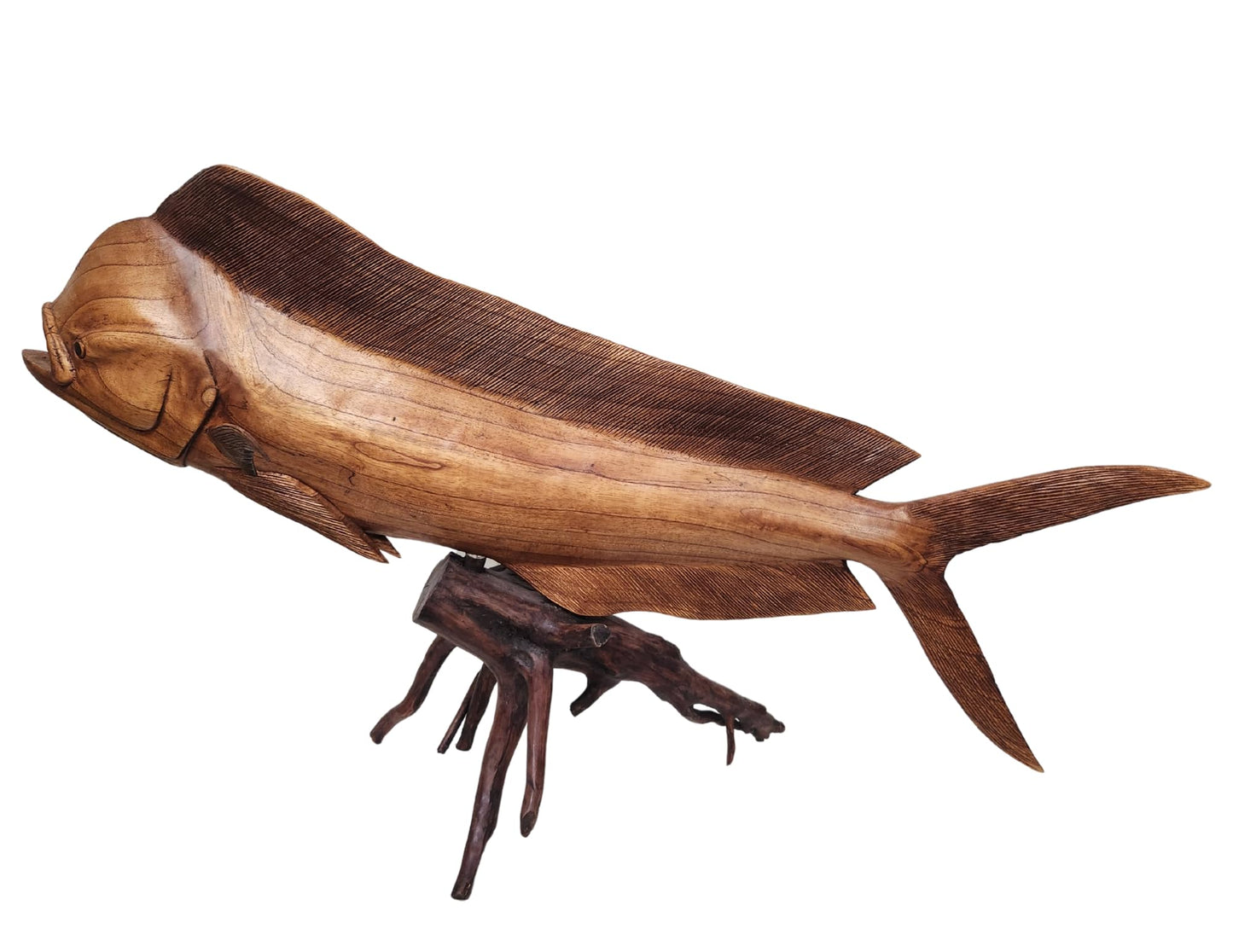 WorldBazzar HUGE BEAUTIFUL HANDMADE WOODEN MAHI MAHI DOLPHIN SCULPTURE STATUE CARVING SPORT FISH TROPHY ONE OF A KIND