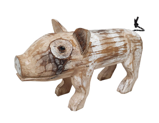 Folk Art Wood Pig Hand Carved Vintage Antique Country Farm Barn Americana Decor