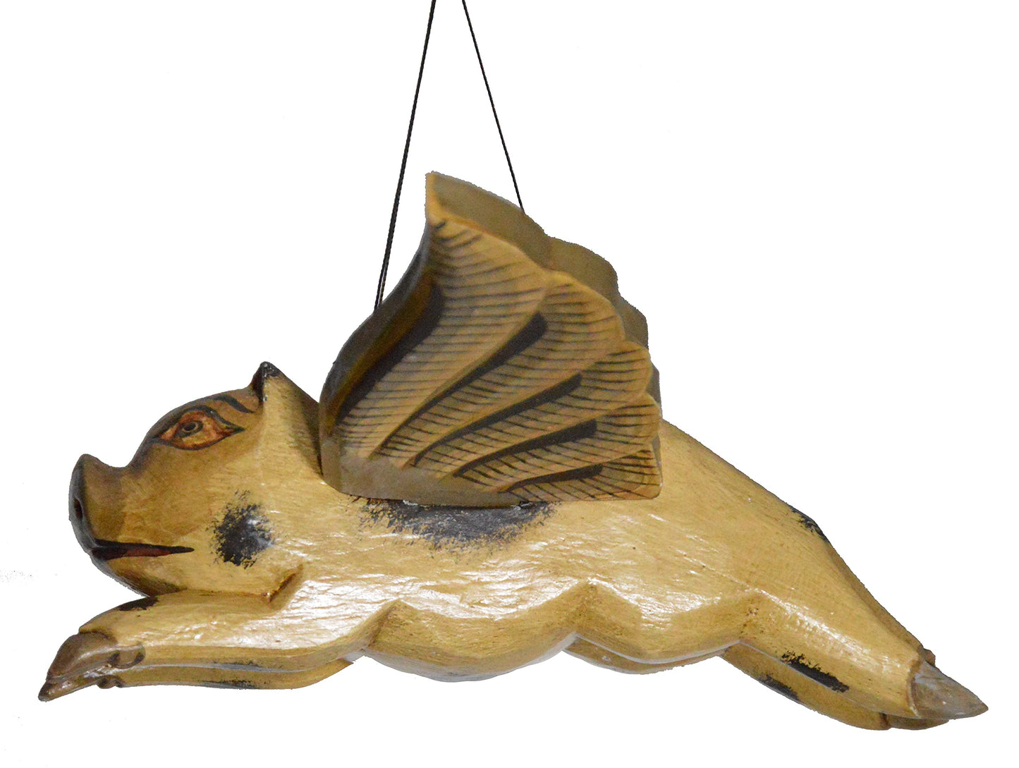10" Authentic Traditional Style Hand Carved Wooden Flying PIG Farm Ranch Stables Folk Art Wings Mobile