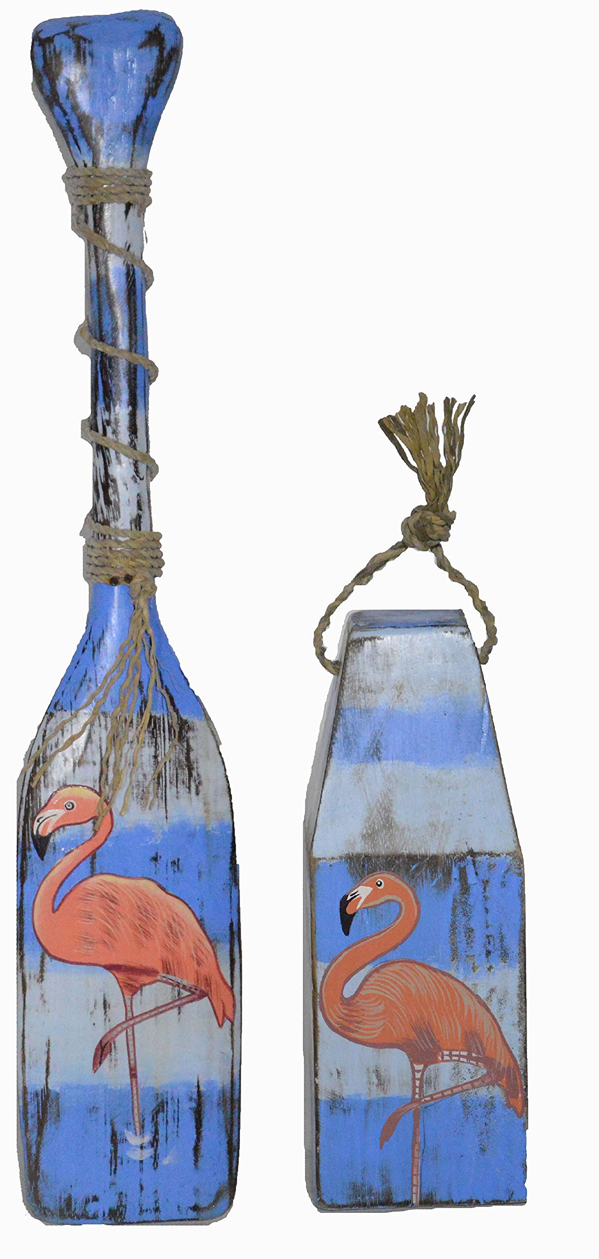 Buoy and Paddle Set Hand Carved Beautiful Wood Pink Flamingo Bird Buoy Sculpture Tropical Home Decor Art Nautical