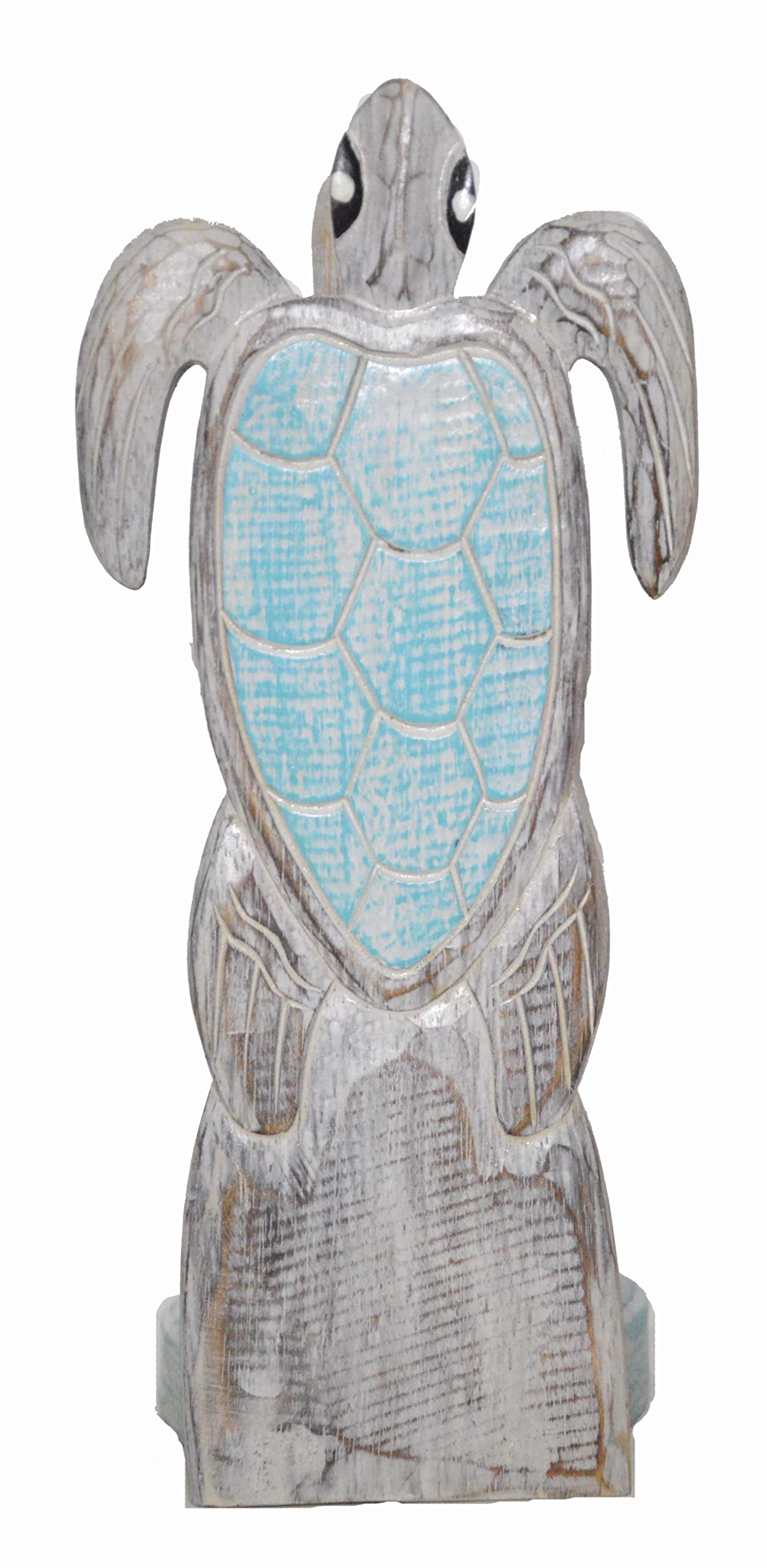 WorldBazzar New Hand Carved Turtle Teal Color Design Paper Towel Holder Wood Carving Nautical Statue Kitchen Gadget Sculpture Brown, Blue, White Wash, White, Wash, Aqua, Teal, Green, Marine