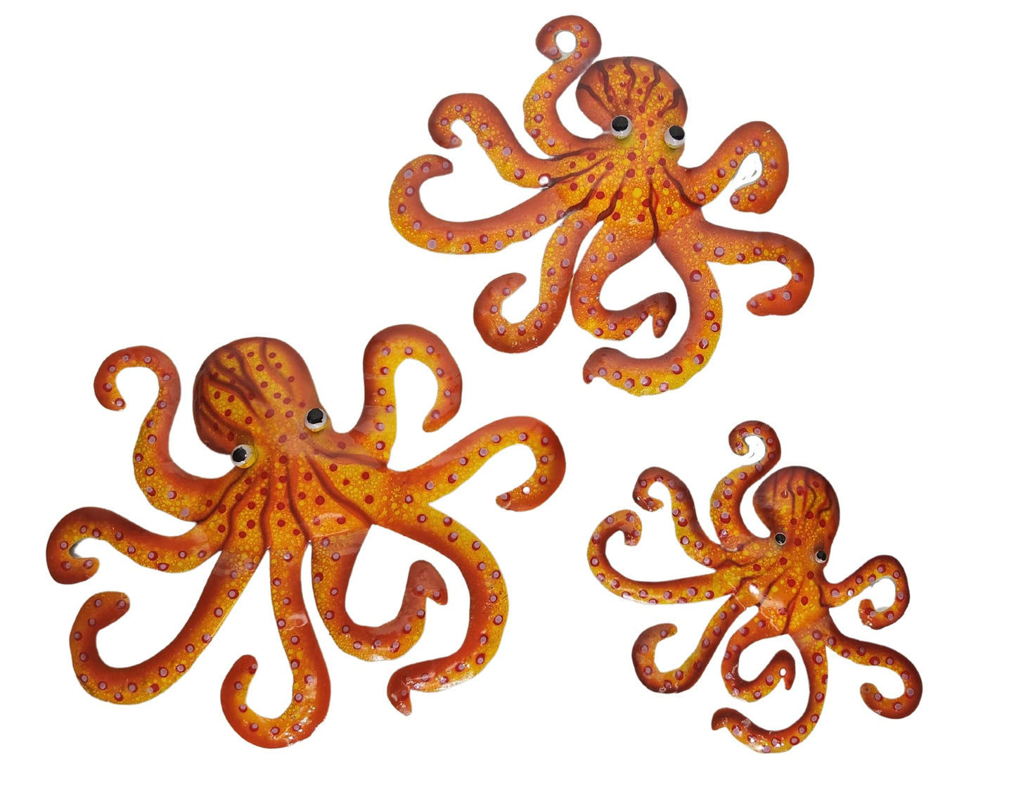 WorldBazzar HUGE BEAUTIFUL UNIQUE SEA OCEAN SET OF 3 OCTOPUS FAMILY METAL TROPICAL COASTAL NAUTICAL ISLAND WALL ART orange