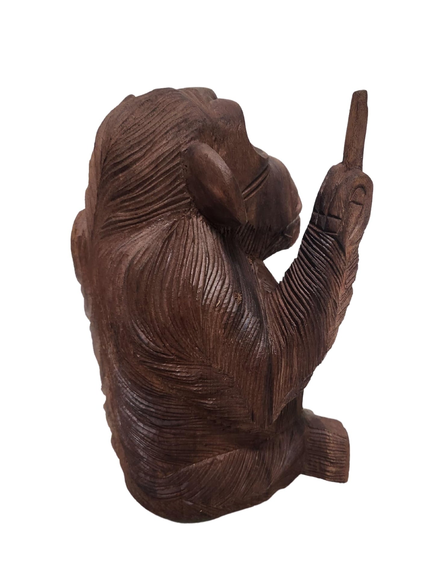 WorldBazzar Large 12" Hand Carved Wooden Monkey with Middle Finger Bad Statue Tiki Décor One of a Kind
