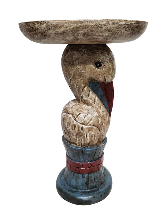 WorldBazzar Hand Carved Wooden Rustic Pelican Fish End Table Plant Stand Wood Sculpture