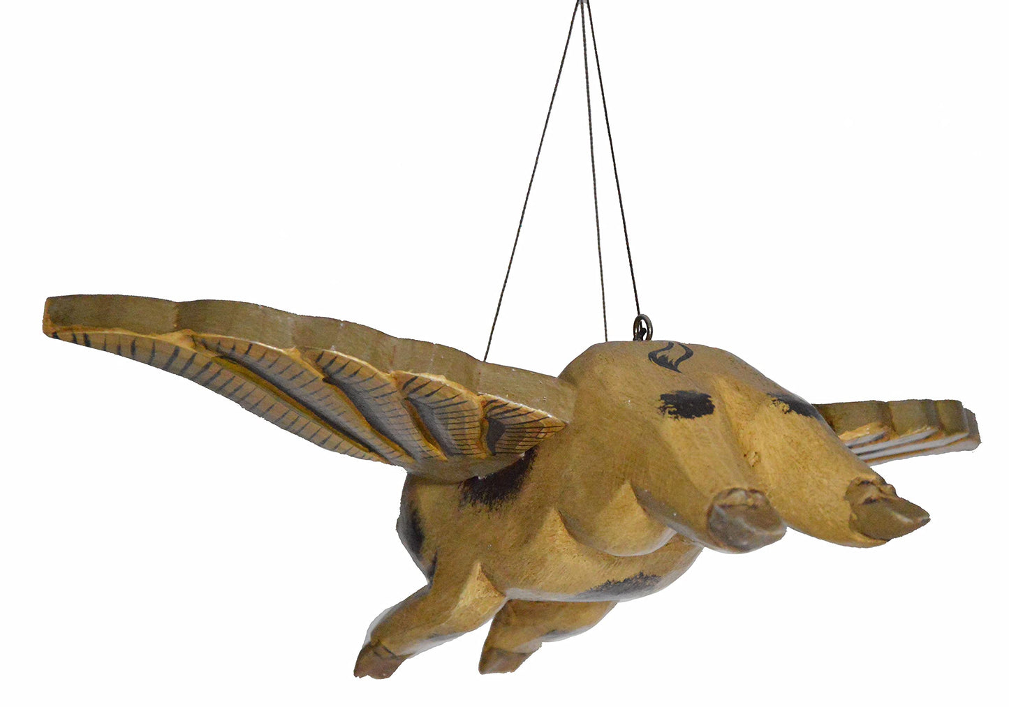 10" Authentic Traditional Style Hand Carved Wooden Flying PIG Farm Ranch Stables Folk Art Wings Mobile