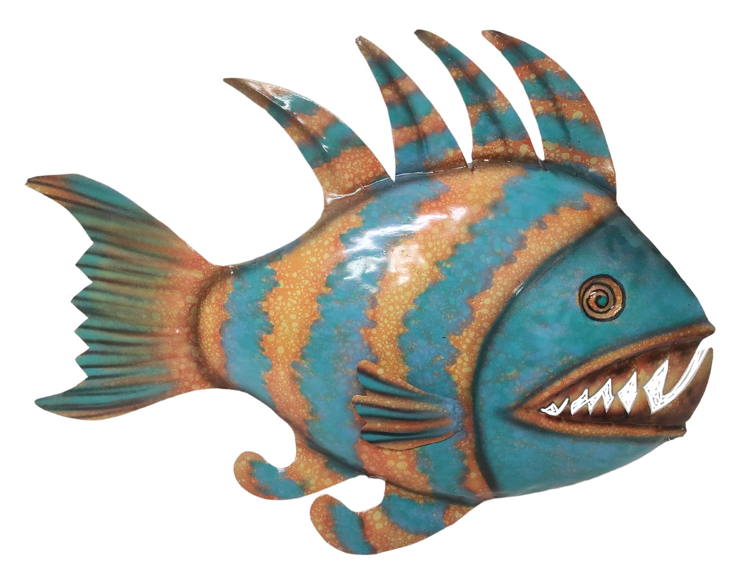 WorldBazzar ABSTRACT PIRANHA ANGLER FISH COLORFUL BEAUTIFUL UNIQUE NAUTICAL METAL WALL ART BIG TEETH