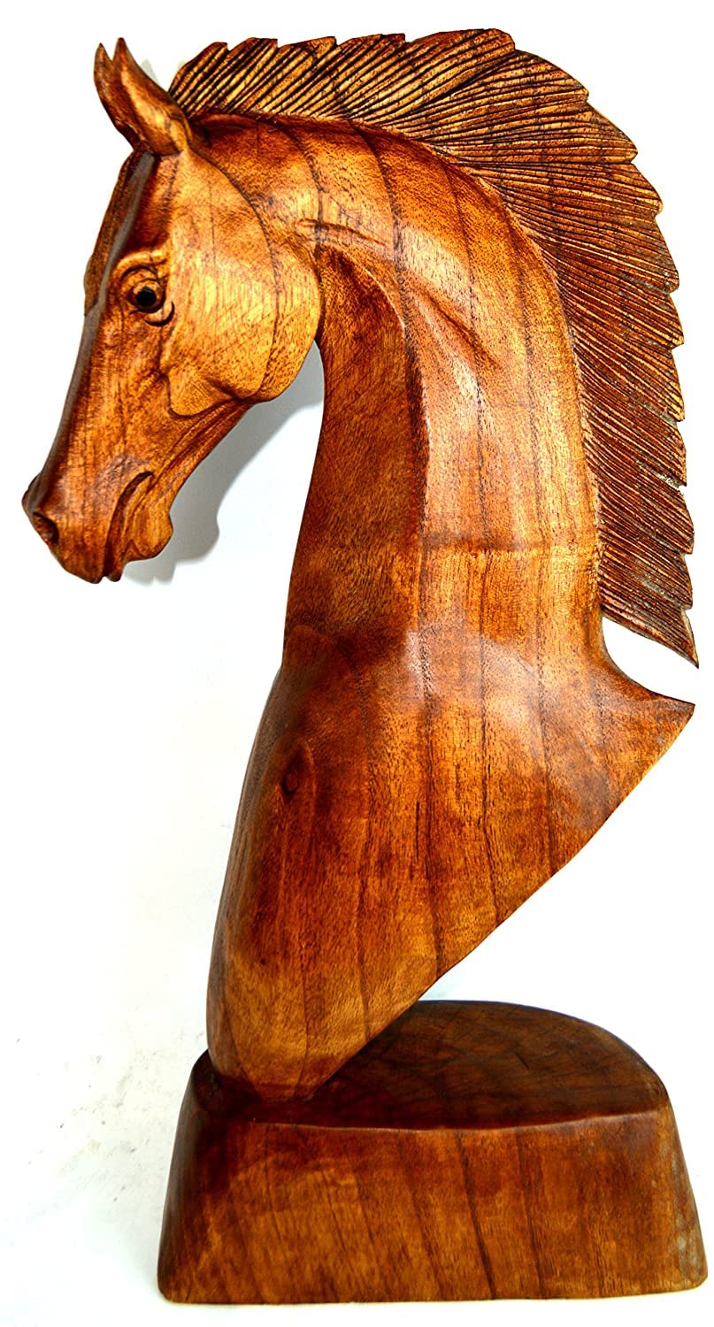 WorldBazzar Huge 20" Hand Carved Mahogany Horse Head Bust Western Statue