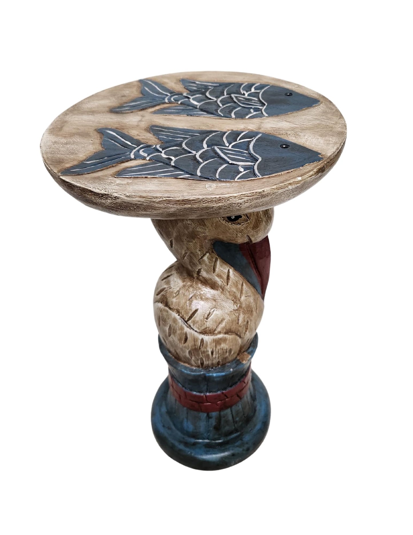 WorldBazzar Hand Carved Wooden Rustic Pelican Fish End Table Plant Stand Wood Sculpture