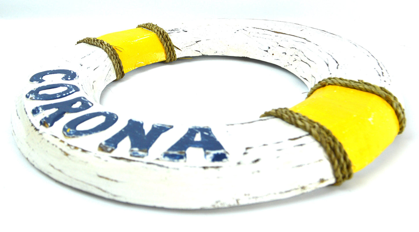 11.5" Hand Carved Corona Beer Ring Lifesaver Buoy Wooden Wall Hanging Art Sign Tiki Bar