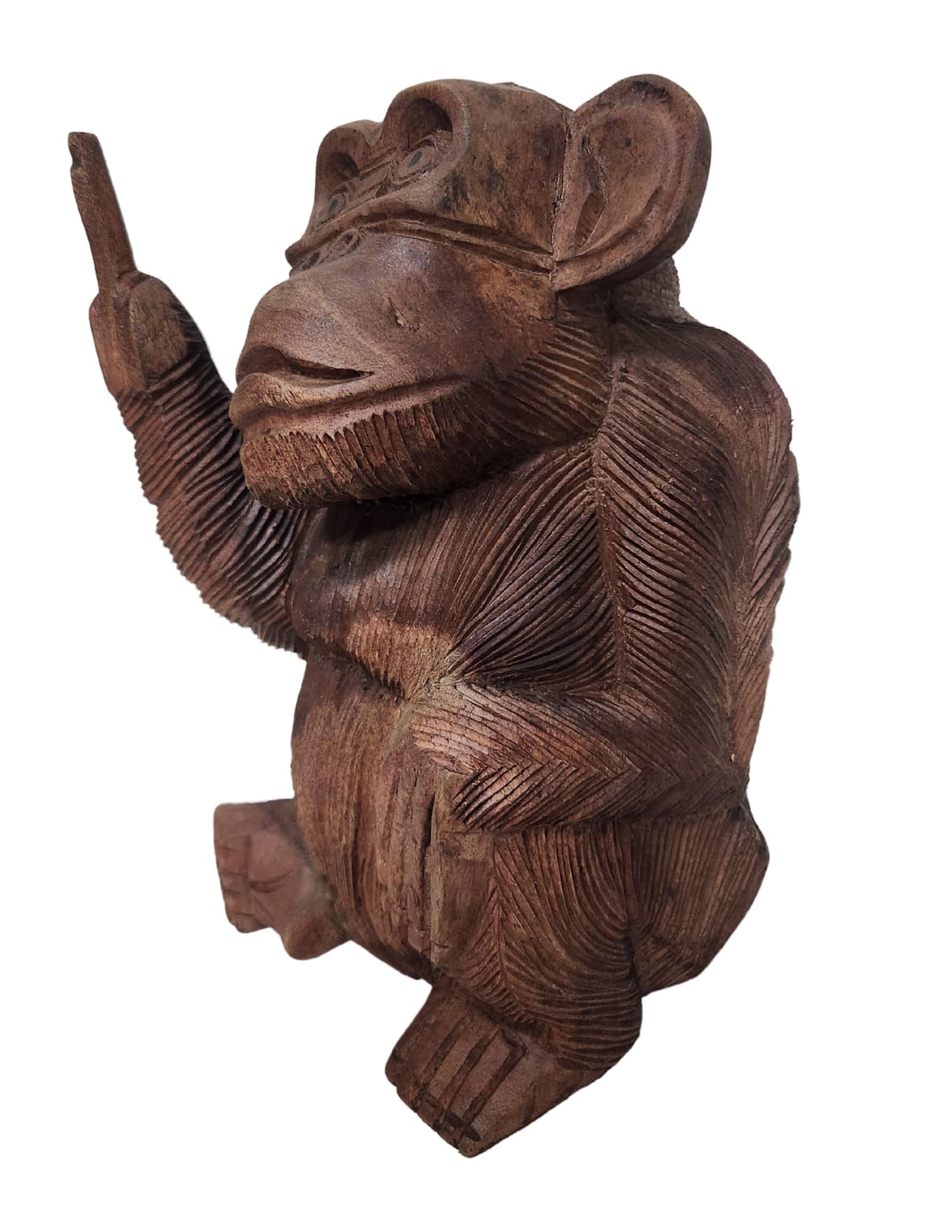 WorldBazzar Large 12" Hand Carved Wooden Monkey with Middle Finger Bad Statue Tiki Décor One of a Kind
