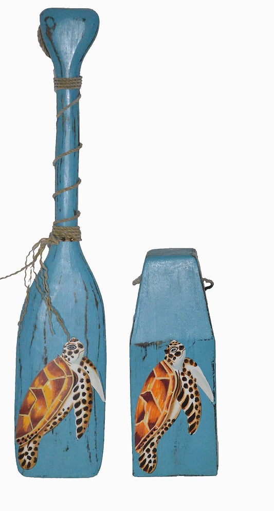 Buoy and Paddle Set Hand Carved Beautiful Wood Sea Turtle Ocean Salt Life Sea Buoy Sculpture Tropical Home Decor Art Nautical