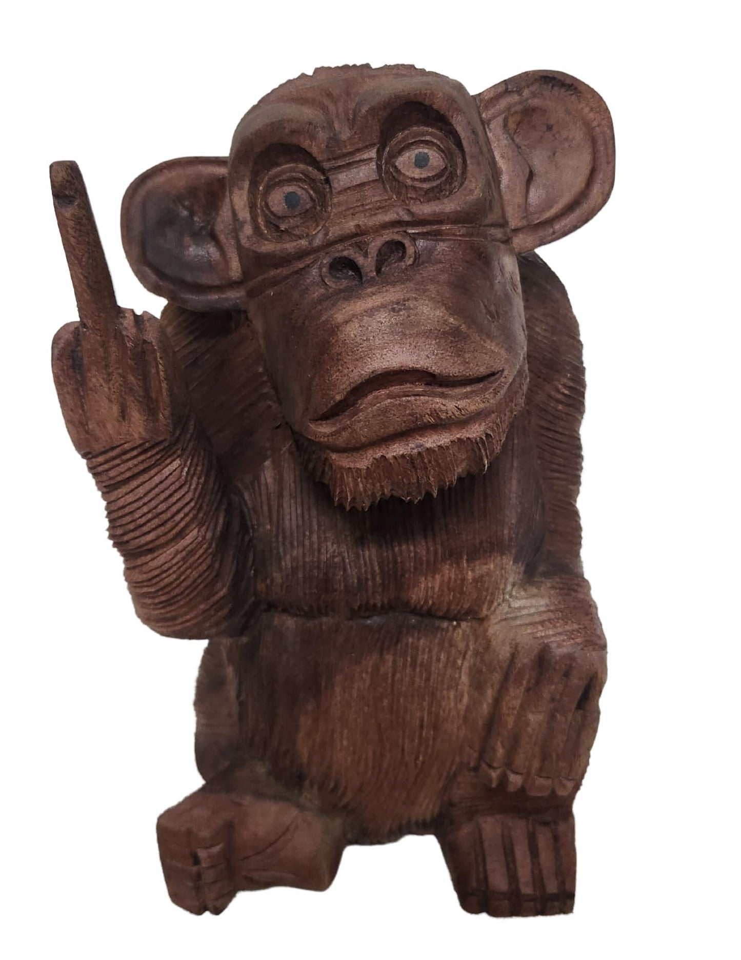 WorldBazzar Large 12" Hand Carved Wooden Monkey with Middle Finger Bad Statue Tiki Décor One of a Kind