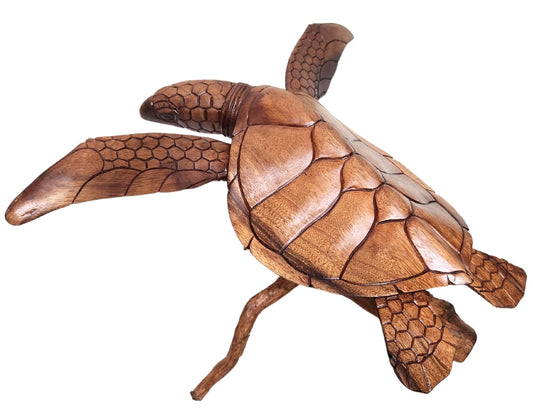 WorldBazzar Beautiful Extra Large Huge Hand Carved Wood Turtle Ocean Coral Statue One of Kind,Brown
