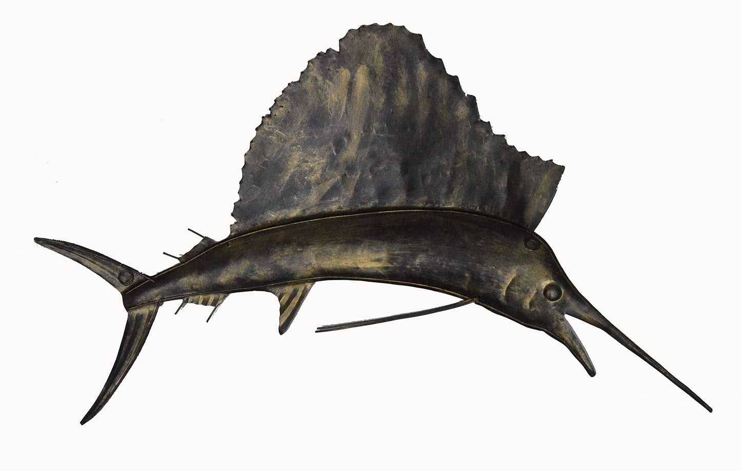 WorldBazzar LG Sailfish Marlin Sport Fish Metal Wall Art Trophy Nautical Coastal Boat Tropical Decor