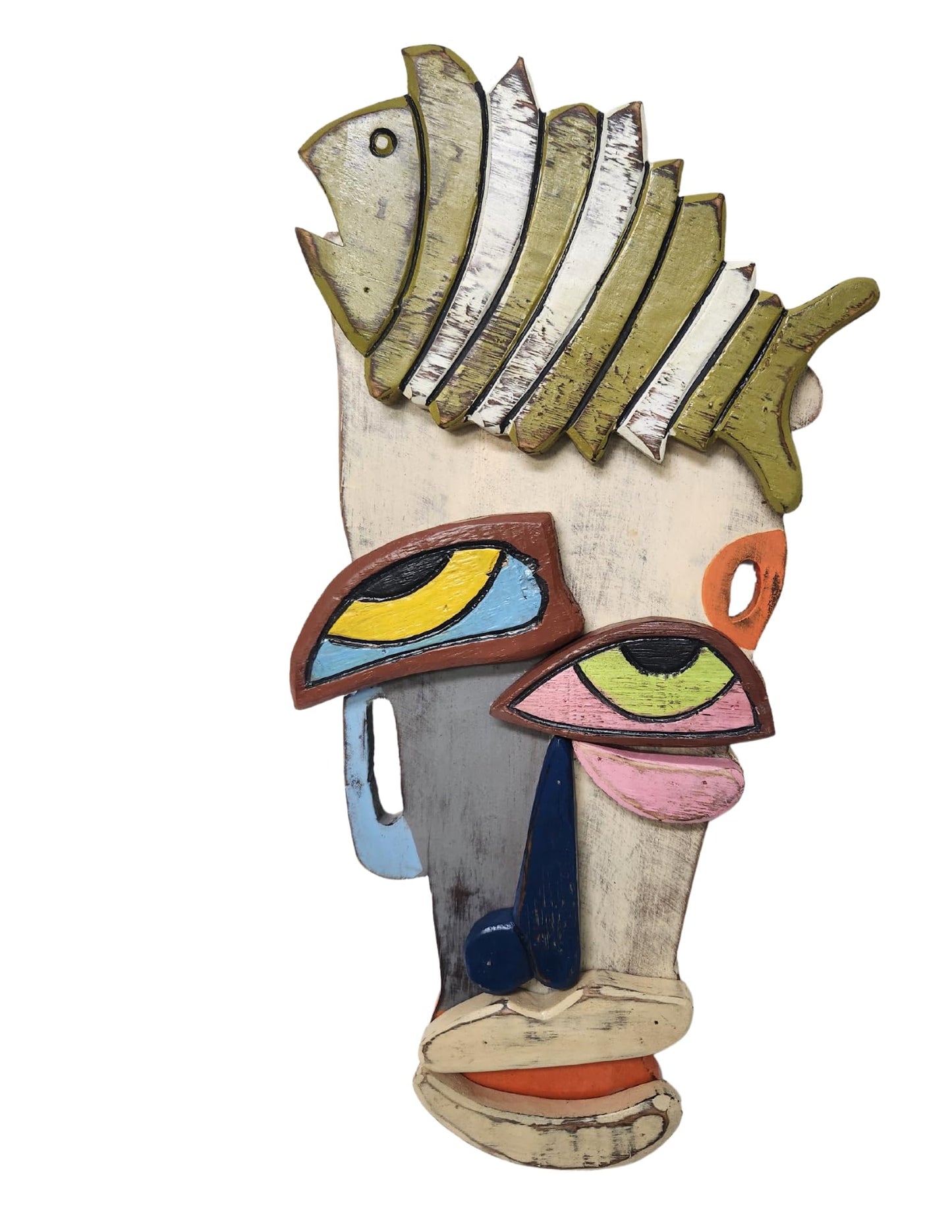 WorldBazzar ABSTRACT MASK AFRICAN HAND CARVED WOODEN TRIBAL TIKI WALL FACE CUBIST PICASSO Abstract Sculpture Home Decor Modern Art Figurines Items Accents Influencer