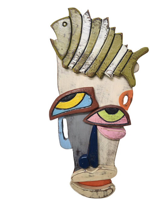 WorldBazzar ABSTRACT MASK AFRICAN HAND CARVED WOODEN TRIBAL TIKI WALL FACE CUBIST PICASSO Abstract Sculpture Home Decor Modern Art Figurines Items Accents Influencer
