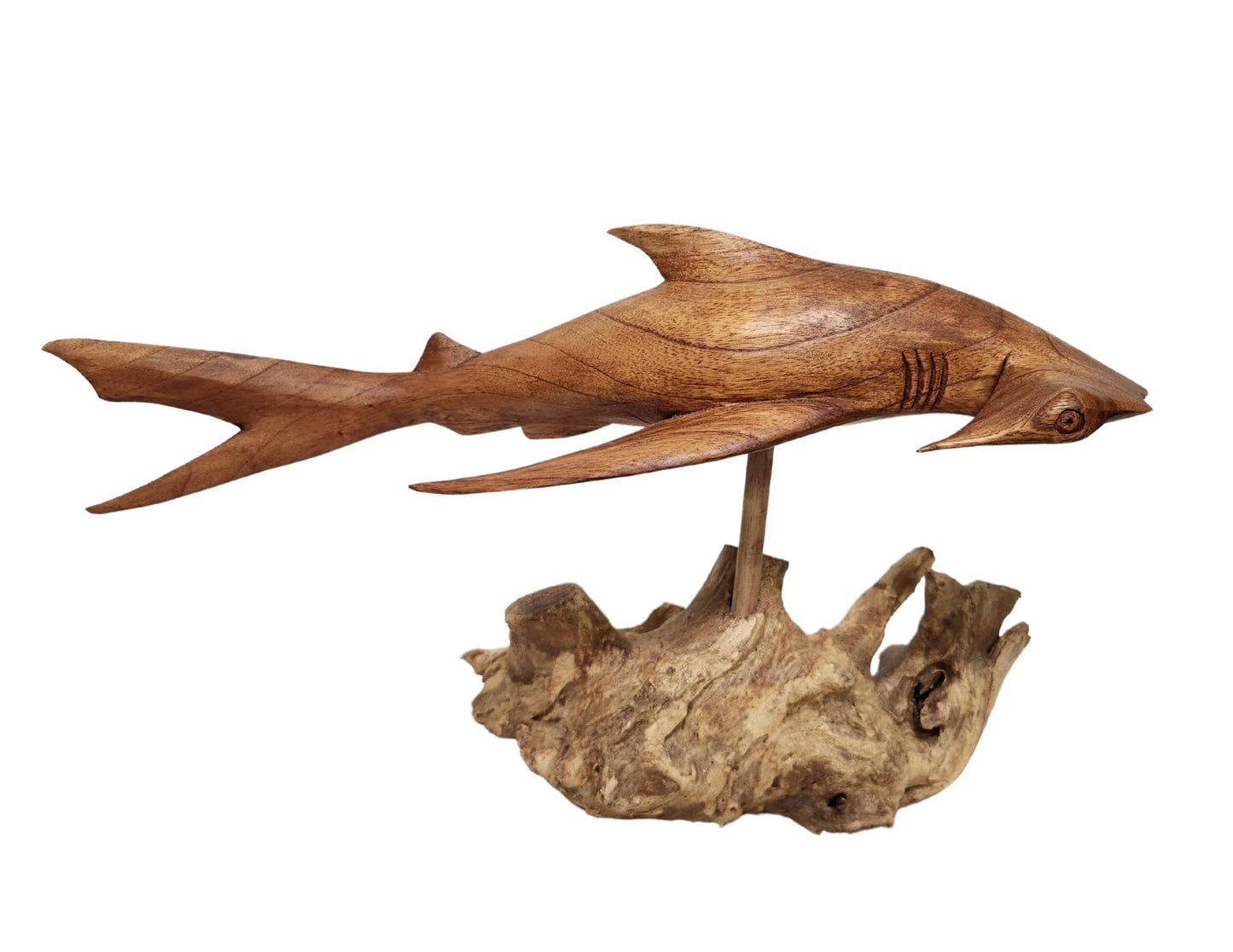 WorldBazzar Hand Carved Mahogany Hammerhead Ocean Shark On Coral Table Art