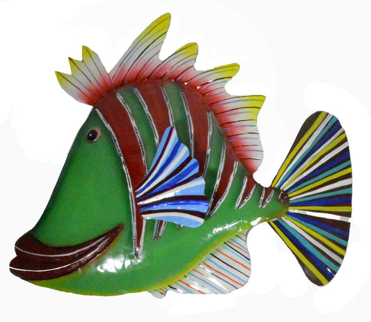 Huge Beautiful Unique Nautical Metal Fish Wall Art Green RED