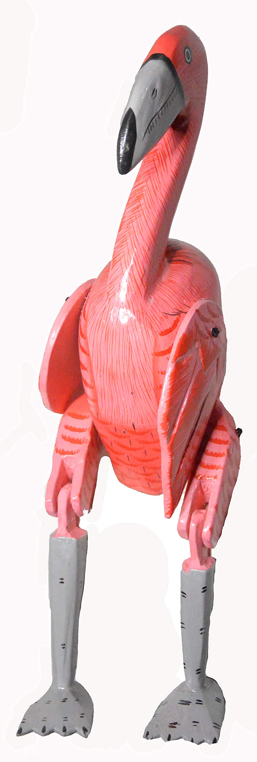 Shelf Sitter Pink Flamingo Statue Hand Painted Carved Wood Meditating Yoga