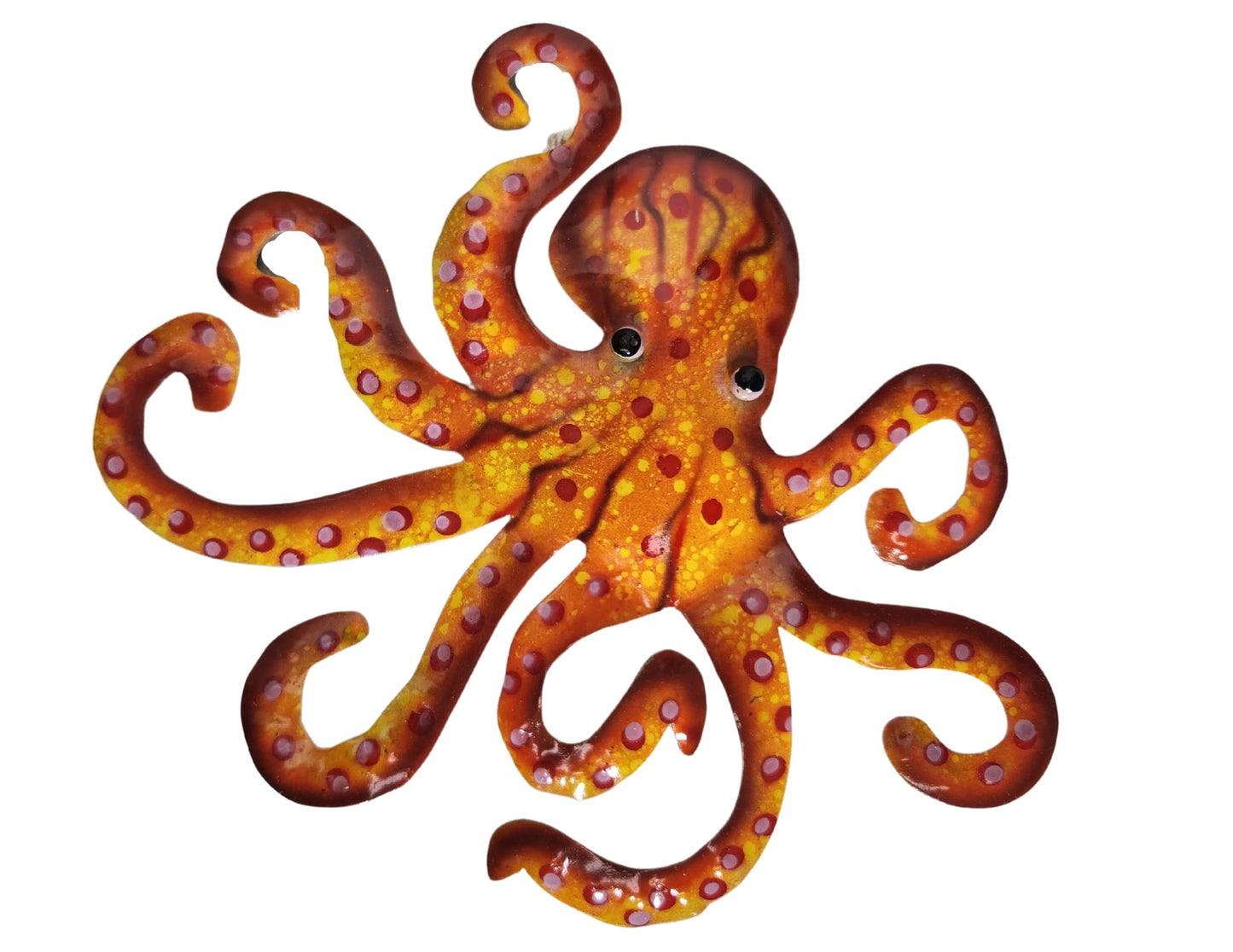 WorldBazzar HUGE BEAUTIFUL UNIQUE SEA OCEAN SET OF 3 OCTOPUS FAMILY METAL TROPICAL COASTAL NAUTICAL ISLAND WALL ART orange