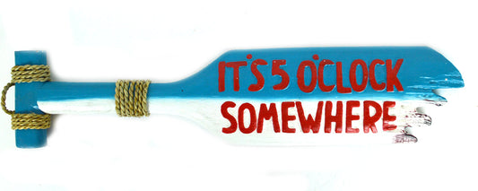 Hand Carved Tiki Bar It's 5 O'Clock Somewhere Wooden Paddle Oar Wall Decor