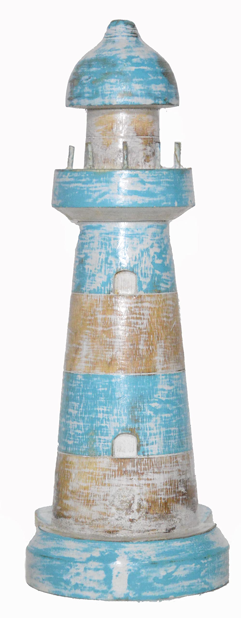 WorldBazzar New Hand Carved Lighthouse Teal Color Design Paper Towel Holder Wood Carving Nautical Statue Kitchen Gadget Sculpture, Brown, Blue, White Wash, White, Wash, Aqua, Teal, Green, Marine