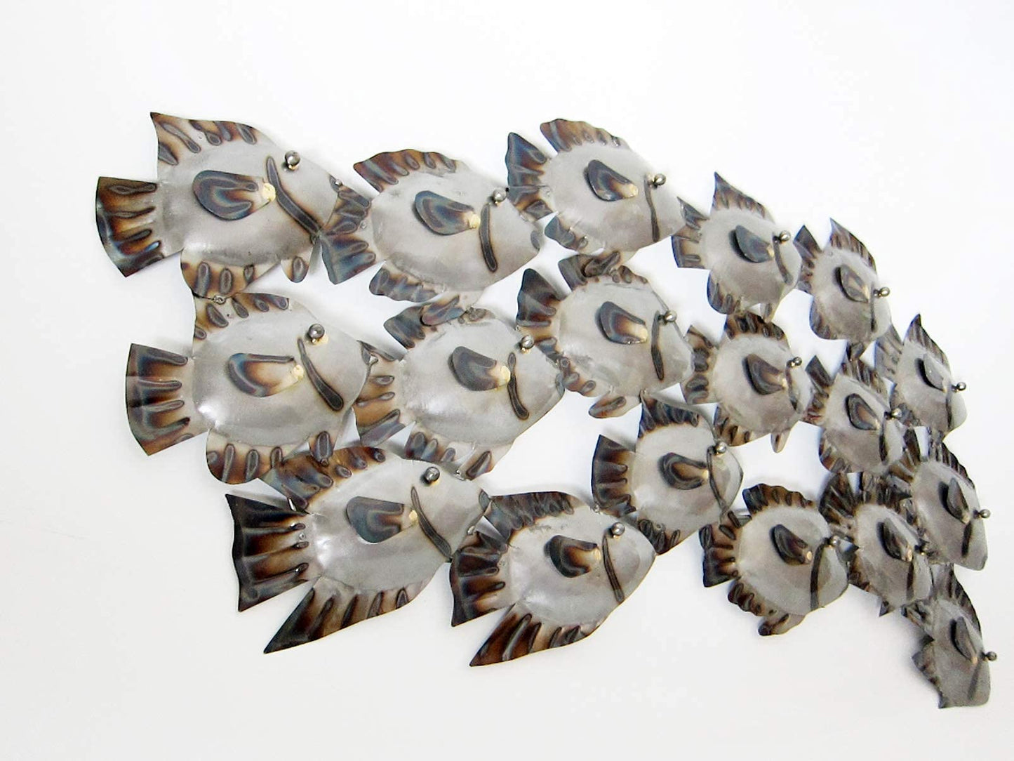 BEAUTIFUL UNIQUE silver NAUTICAL SCHOOL OF FISH METAL WALL ART