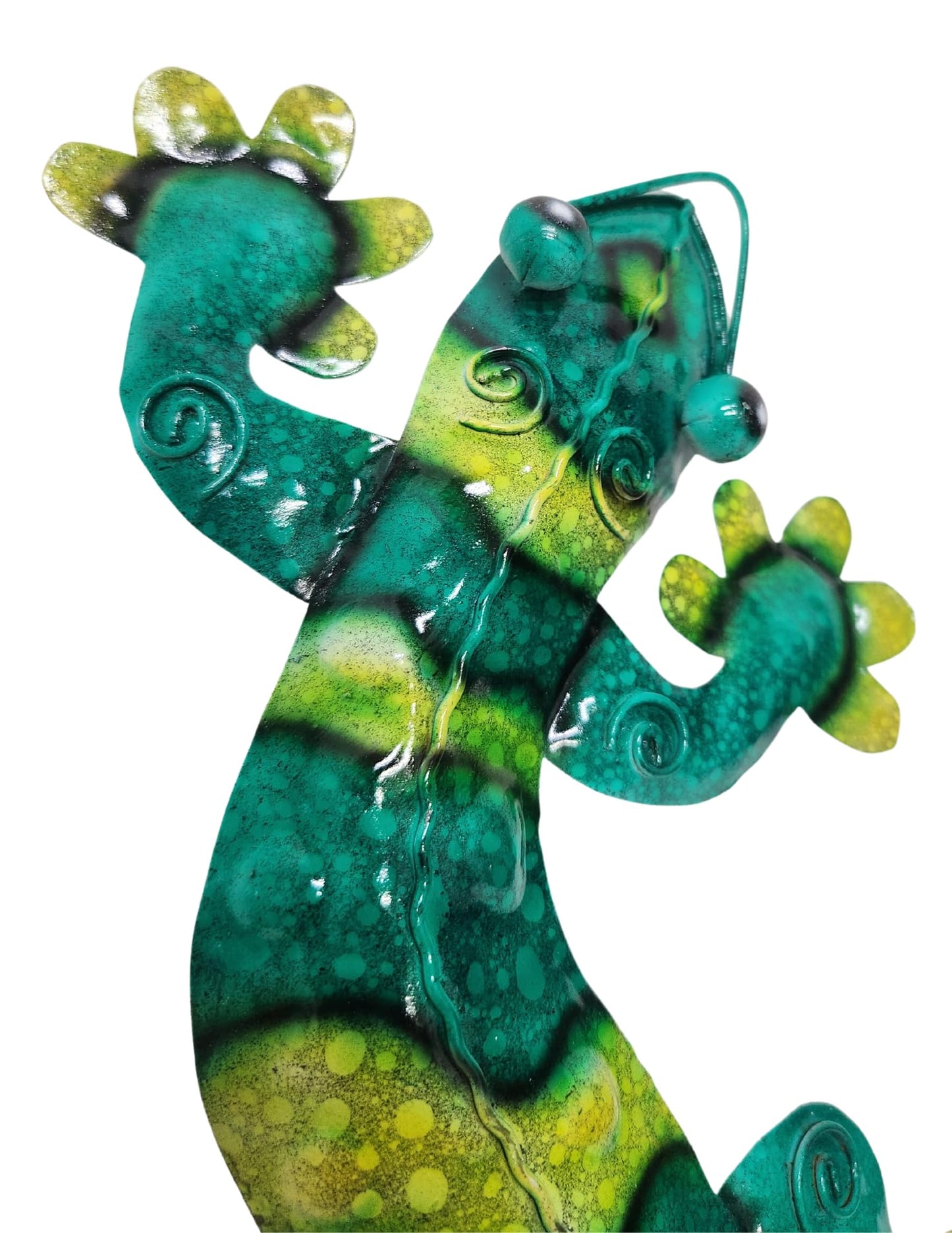 WorldBazzar HUGE Beautiful Unique Set of 3 GREEN Geckos Lizard Metal Tropical Island Wall Art