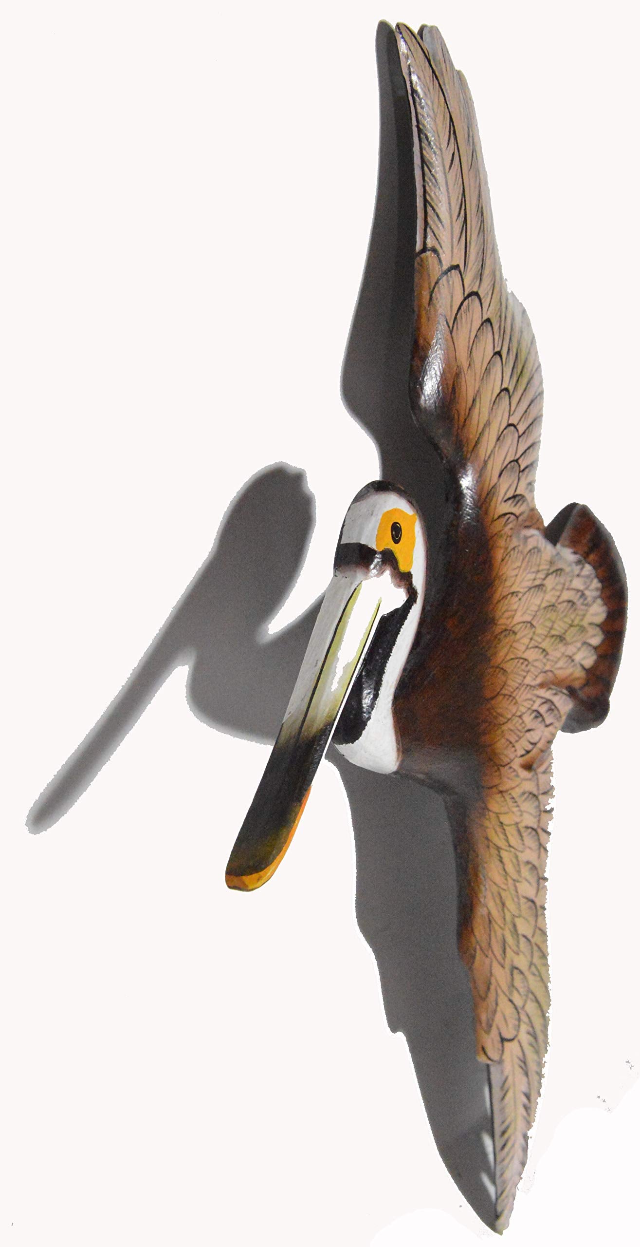 Hand Carved Flying White Wood Pelican Wall Art Hang on Tropical Nautical Decor Sign