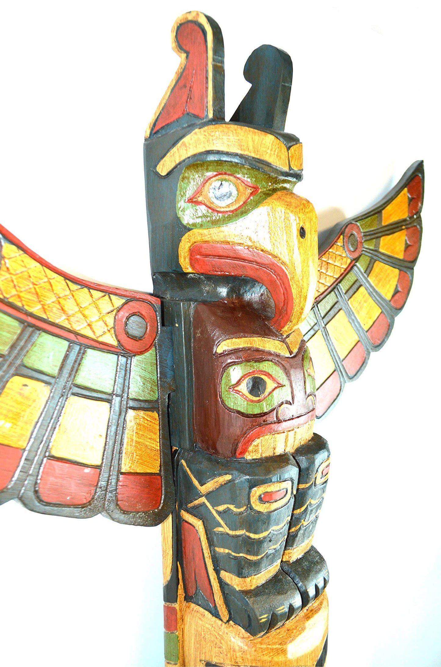 Tall 3 Foot Tall Northwest Coast Style Wooden Eagle with Fish Totem Pole