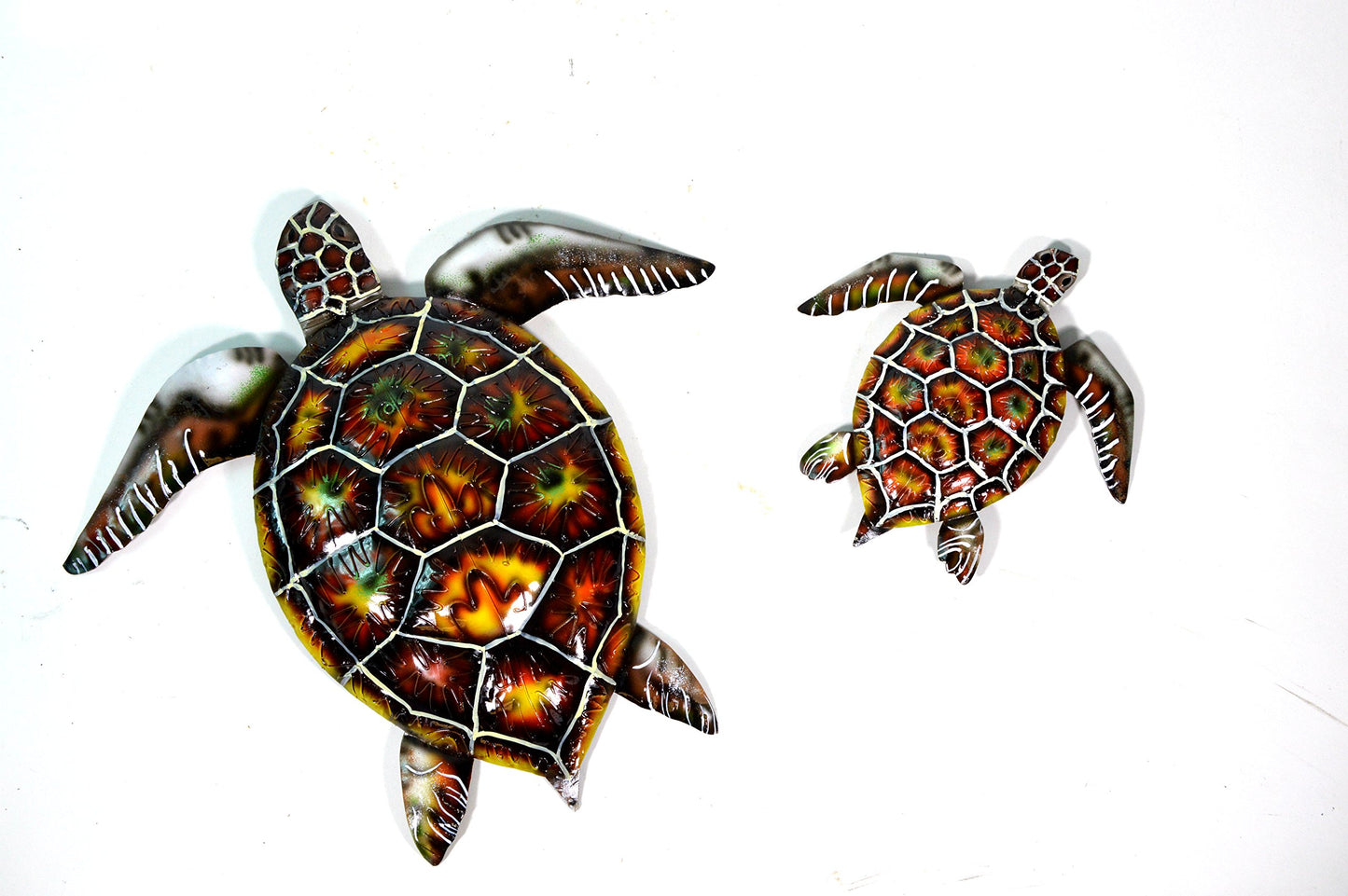 Set of 2 Beautiful Unique SEA Ocean Turtle Metal Tropical Loggerhead Island Wall Art