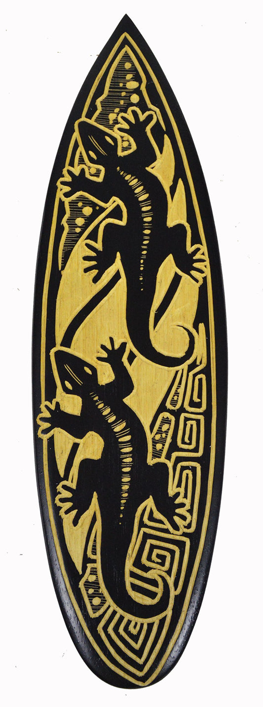Double Gecko Carved in Drinking Cocktail Surfboard Sign Hand Carved Out of Wood