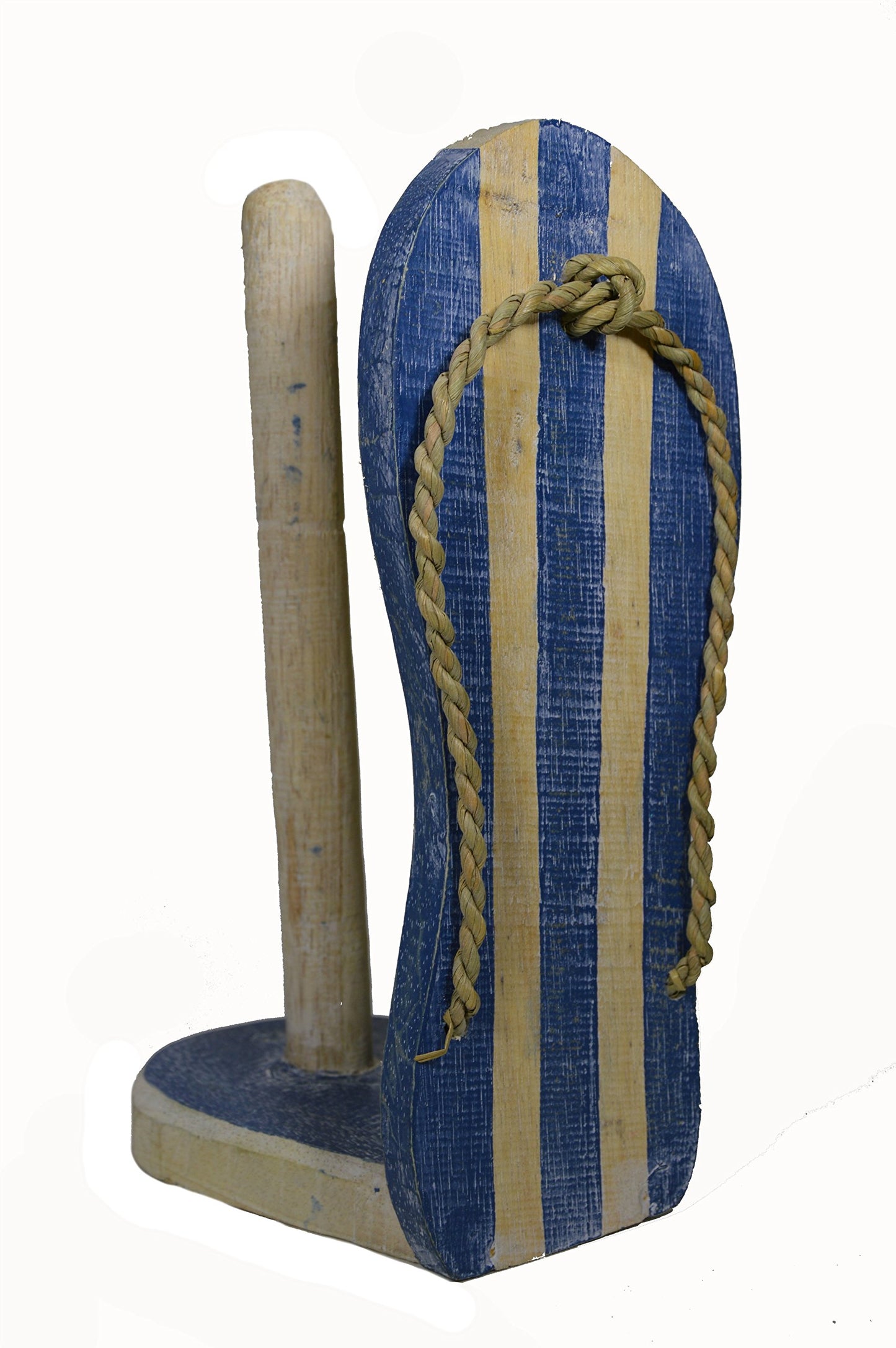 Hand Carved FLIP Flop Blue Paper Towel Holder Wood Carving Nautical Statue Kitchen Gadget Sculpture