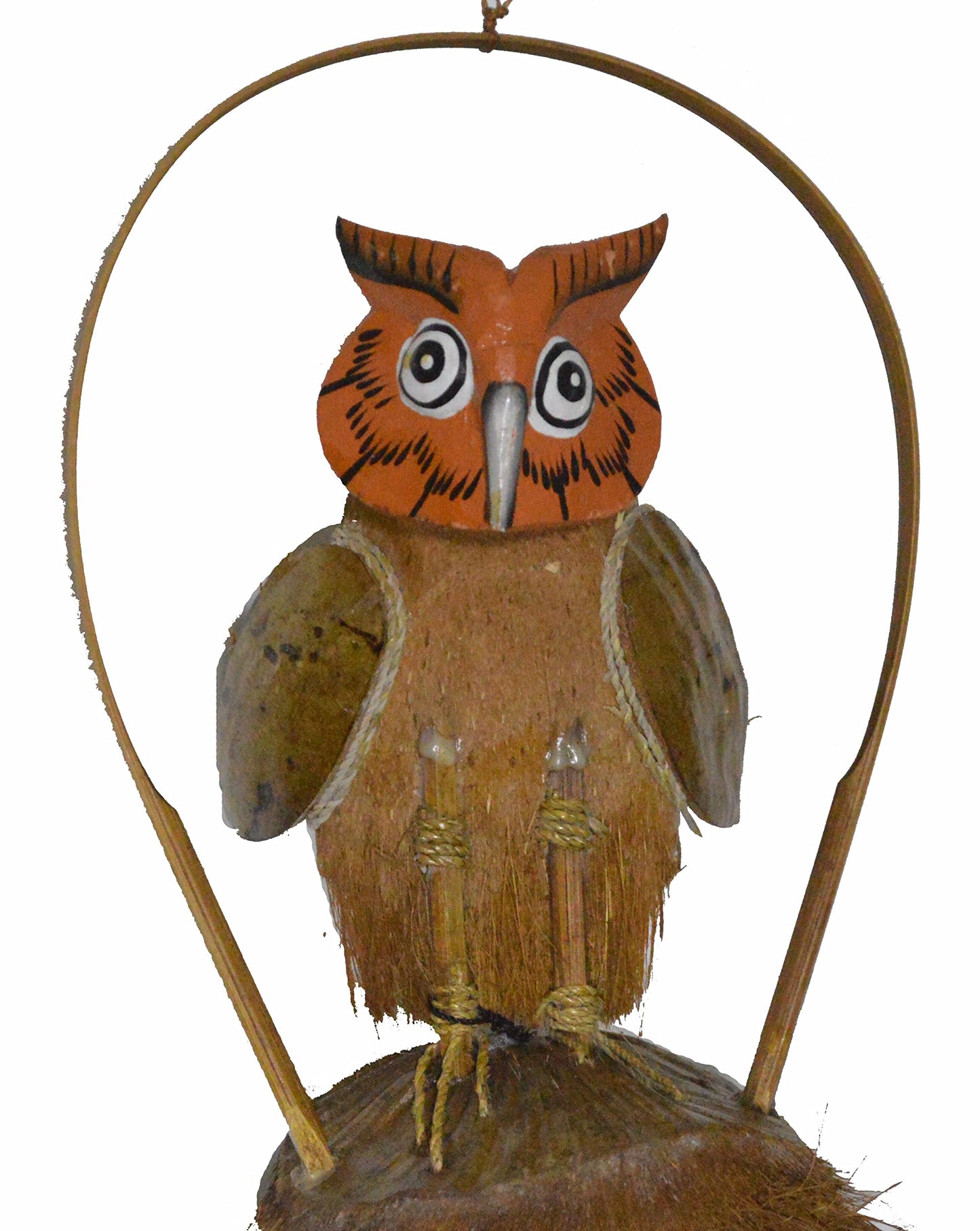 Hand Carved Large Beautiful Bamboo Wood OWL Wind Chime