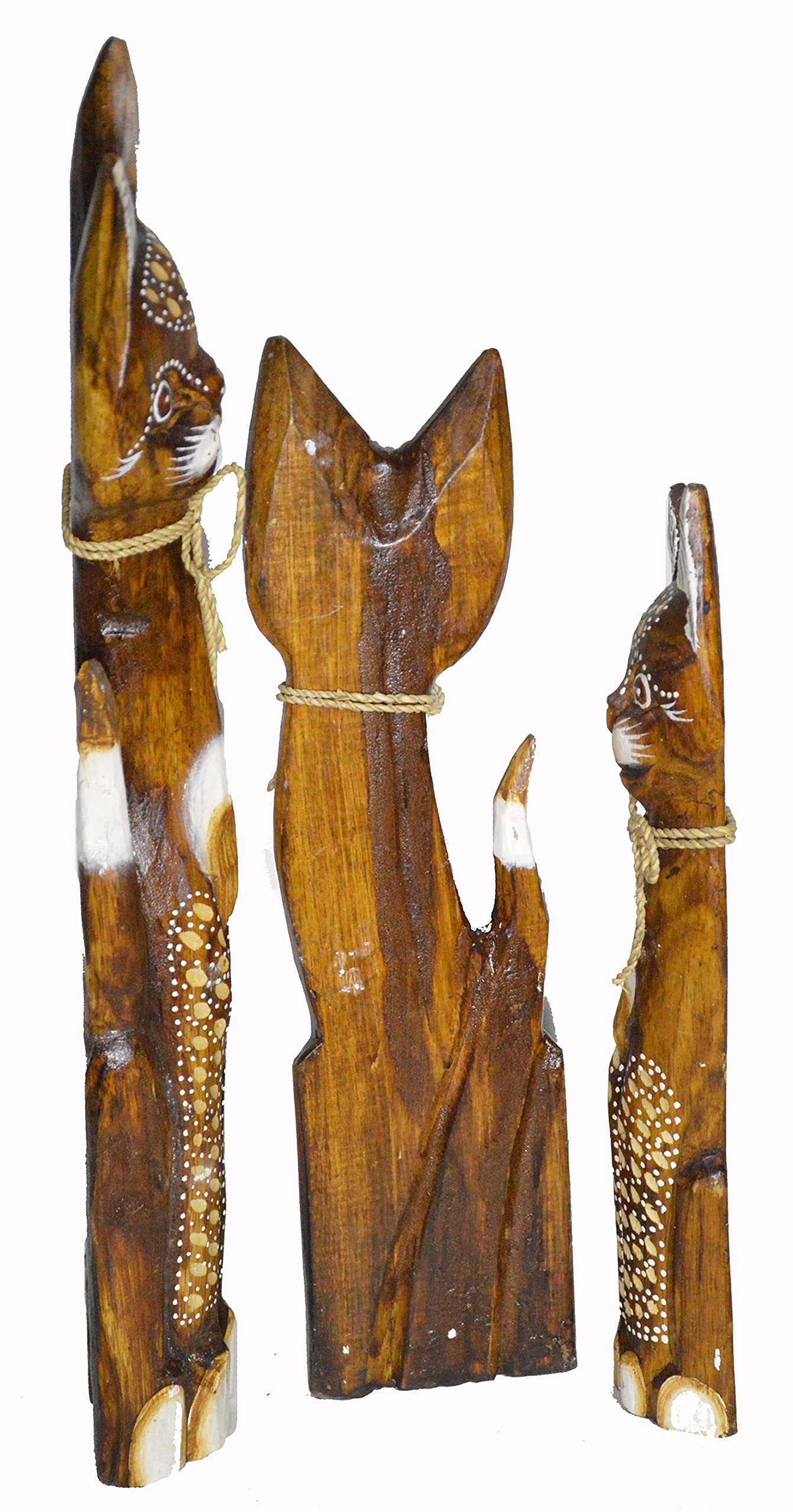 WorldBazzar Large Hand Carved Beautiful Set of 3 Wood Brown Cats 20, 16, 14 Pet Lover Find Tabby Siamese Persian American Ragdoll, Blue, Red, Brown, Green, Yellow, White, Pink, Black