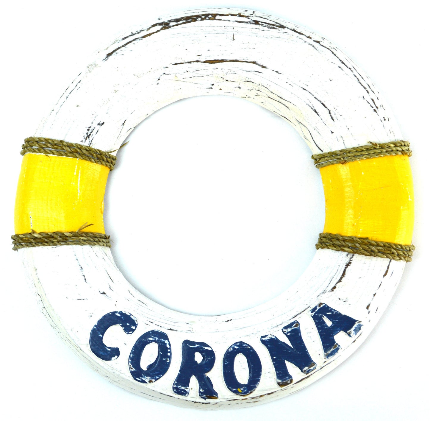 11.5" Hand Carved Corona Beer Ring Lifesaver Buoy Wooden Wall Hanging Art Sign Tiki Bar